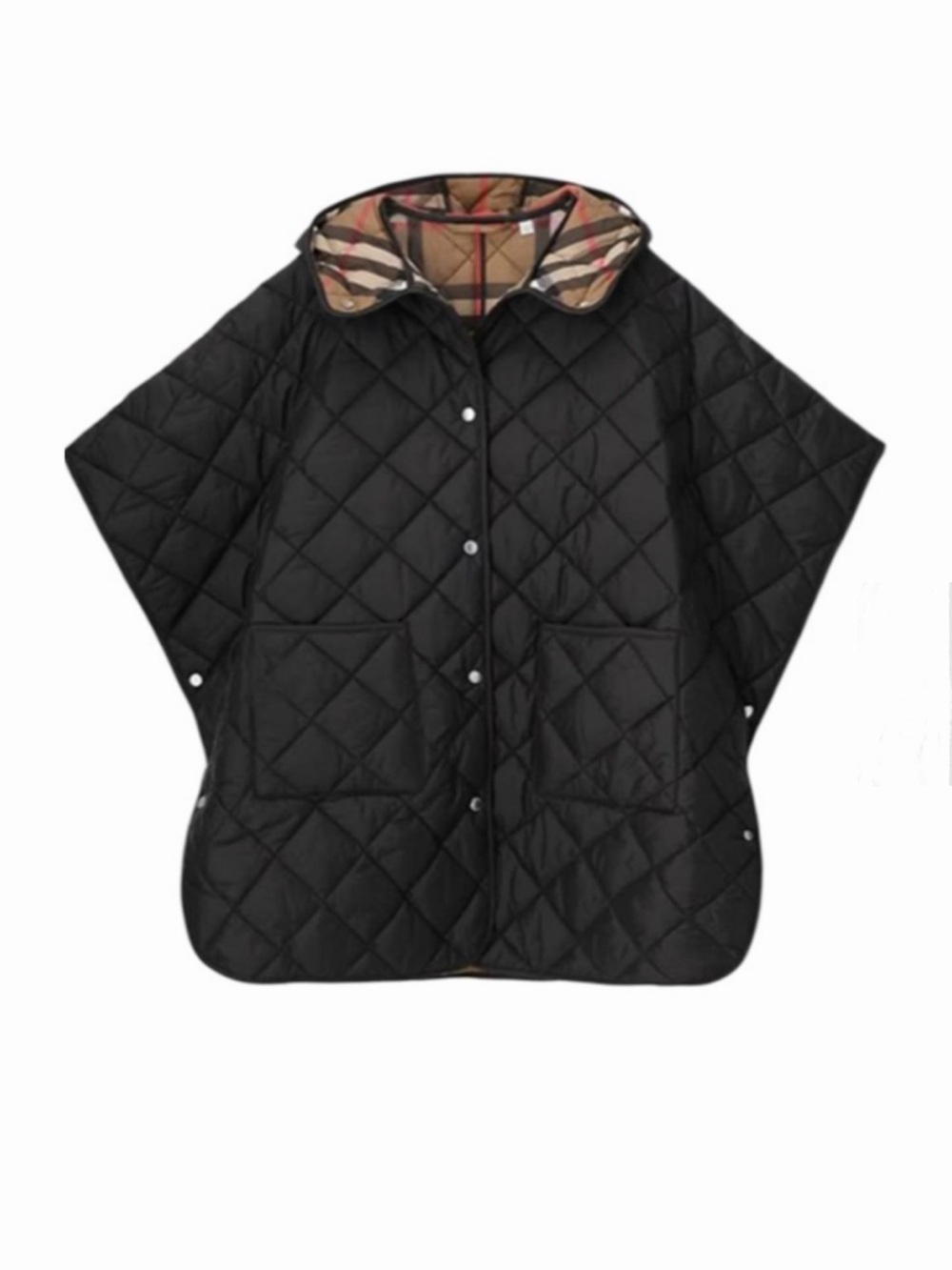 NWT $1550 BURBERRY QUILTED HOODED CAPE COAT SIZE M/L BLACK